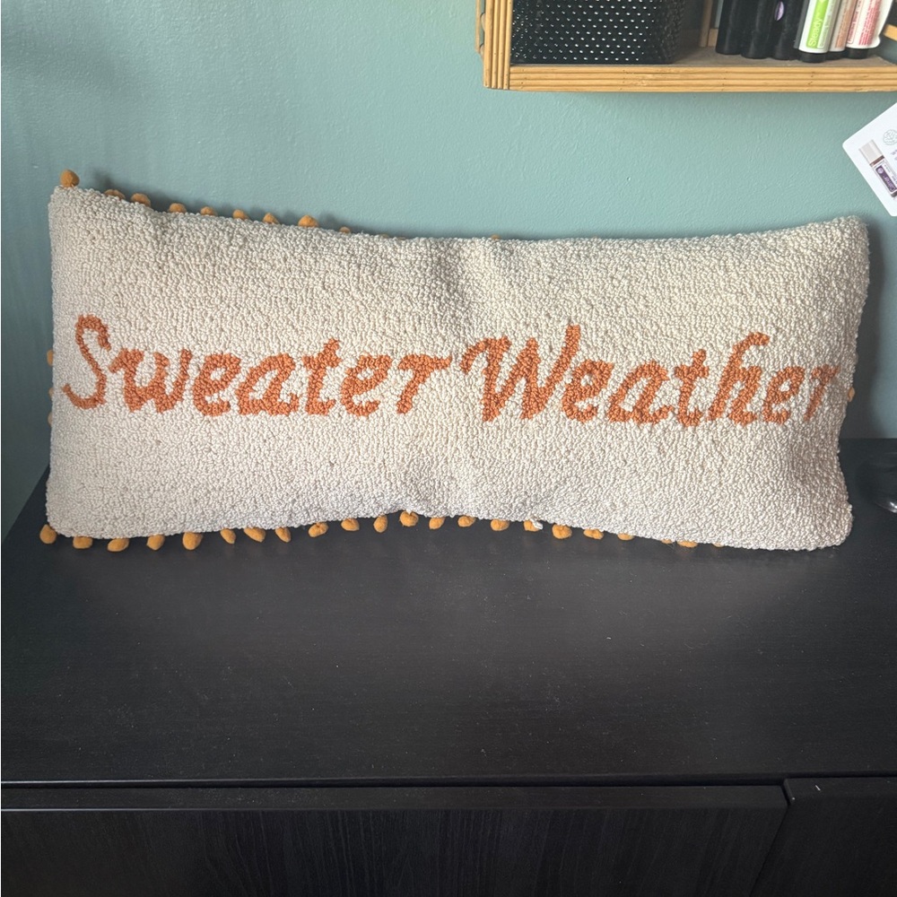 Creative Co-Op 'Sweater Weather' Pillow with Cream and Orange Accents